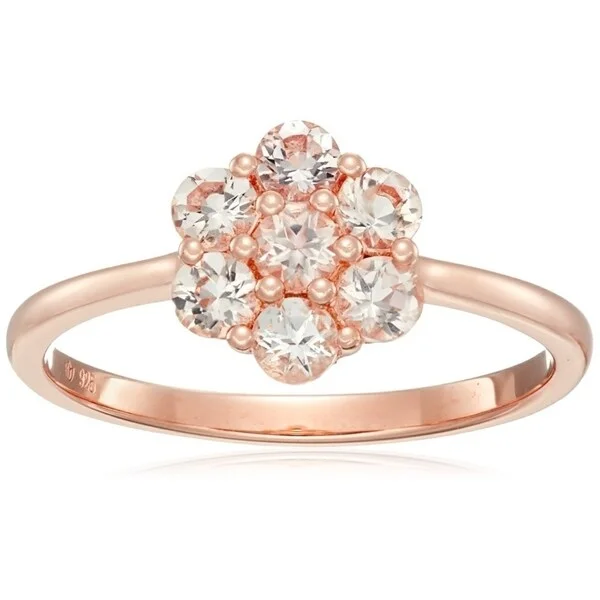 Women’s platinum diamond ring-Rose Gold-Plated Silver Morganite Round Flower Ring, Size 7 - Pink