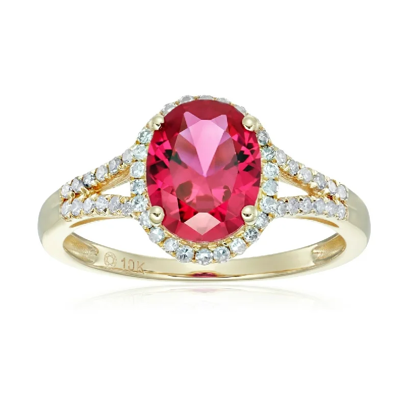 Women’s wedding band with diamonds-10KT Gold Created Ruby and Diamond Ring