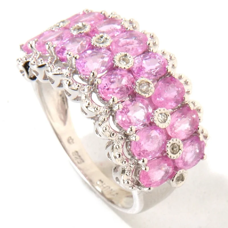 Women’s geometric ring-925 Sterling Silver White Natural Zircon and Pink Sapphire Ring