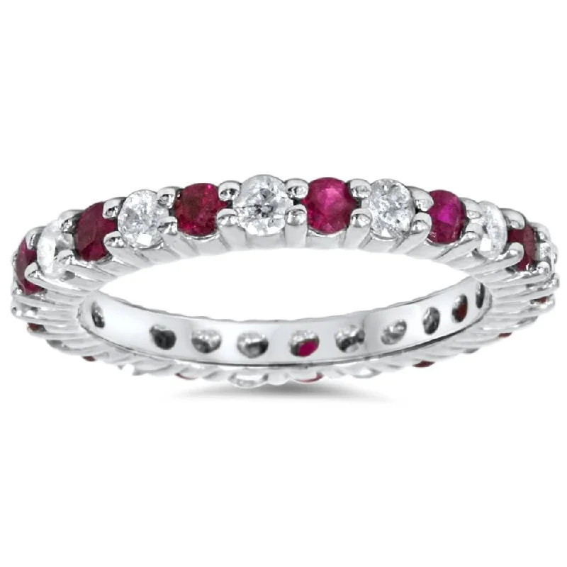 Women’s pinky ring-1 1/2ct Ruby & Diamond Eternity Ring White Gold