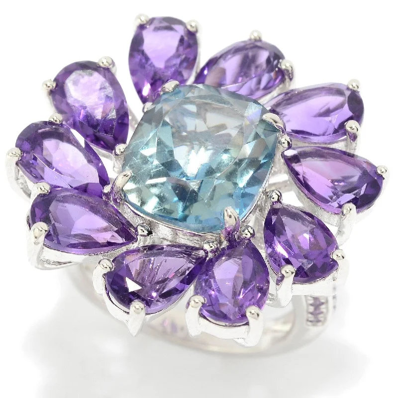 Women’s pearl engagement ring-925 Sterling Silver Aqua Quartz and African Amethyst Ring