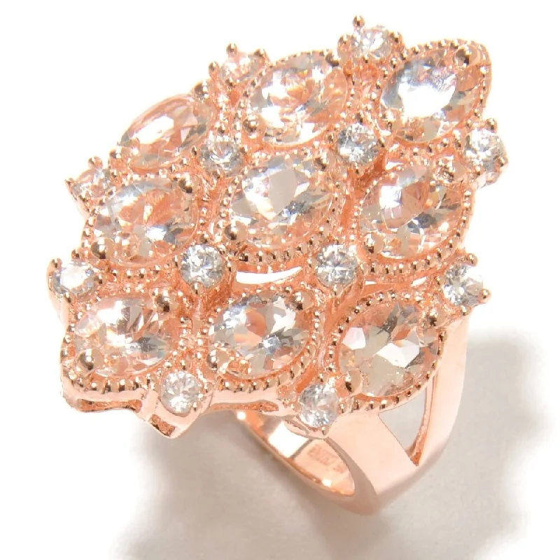 Women’s custom ring-Rose Gold Vermeil 3.19ctw Morganite Cluster Cocktail Ring