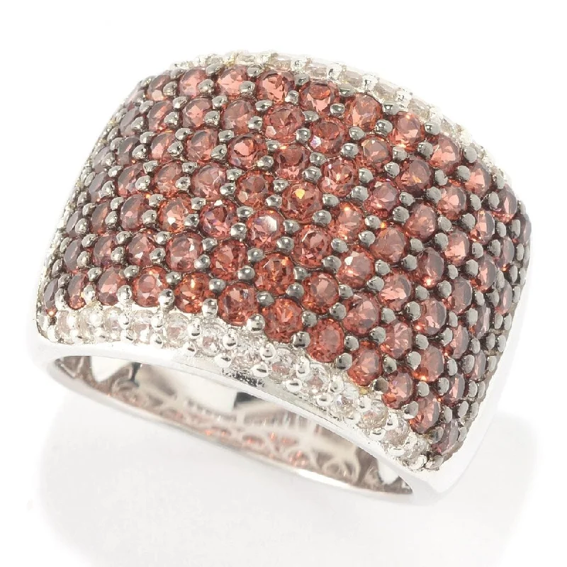 Women’s men’s style ring-Sterling Silver Round Garnet and White Topaz Wide Band Ring