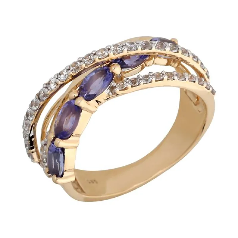 Women’s sterling silver ring-14K Gold Tanzanite and White Natural Zircon Ring