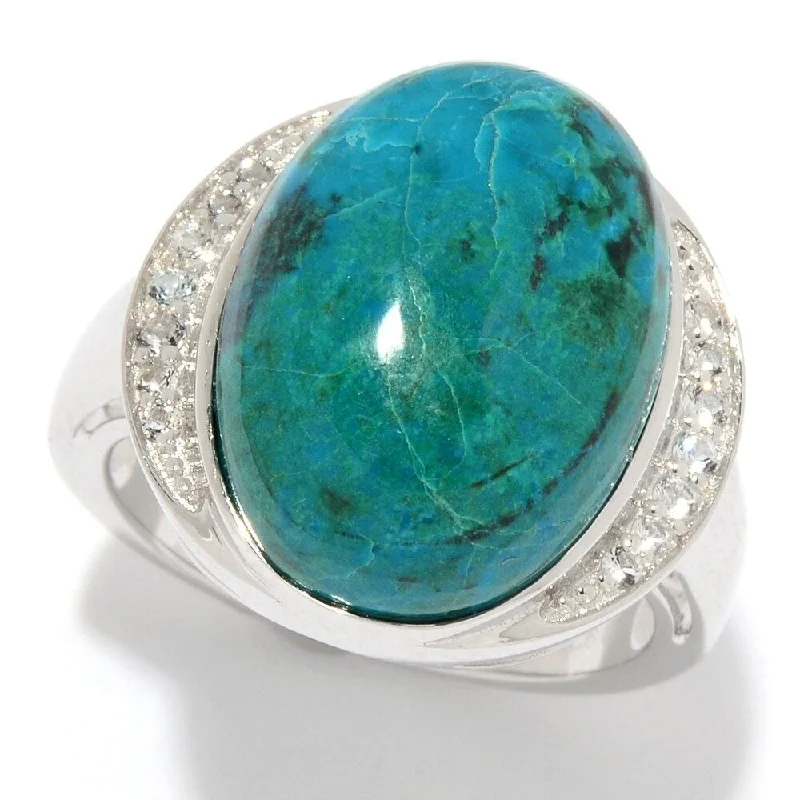 Women’s wedding ring-925 Sterling Silver Chrysocolla and White Topaz Ring