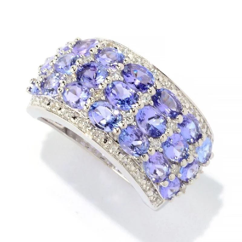 Women’s diamond engagement band-Sterling Silver 3.75Ctw Tanzanite & White Zircon Wide Band Ring Size - 6