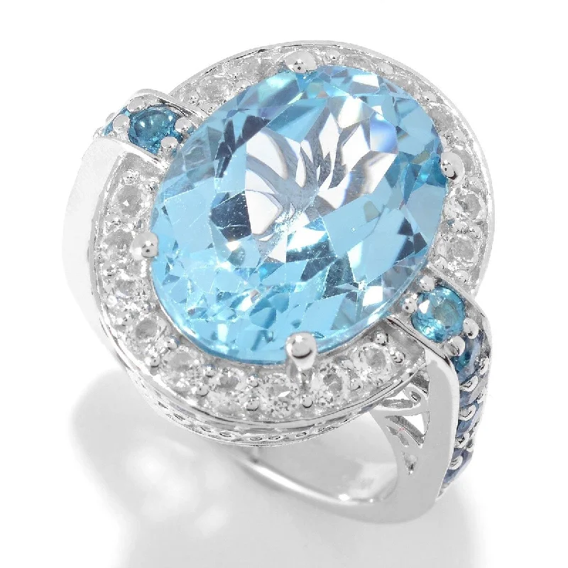 Women’s statement ring-Sterling Silver Swiss Blue Topaz & White Topaz Ring