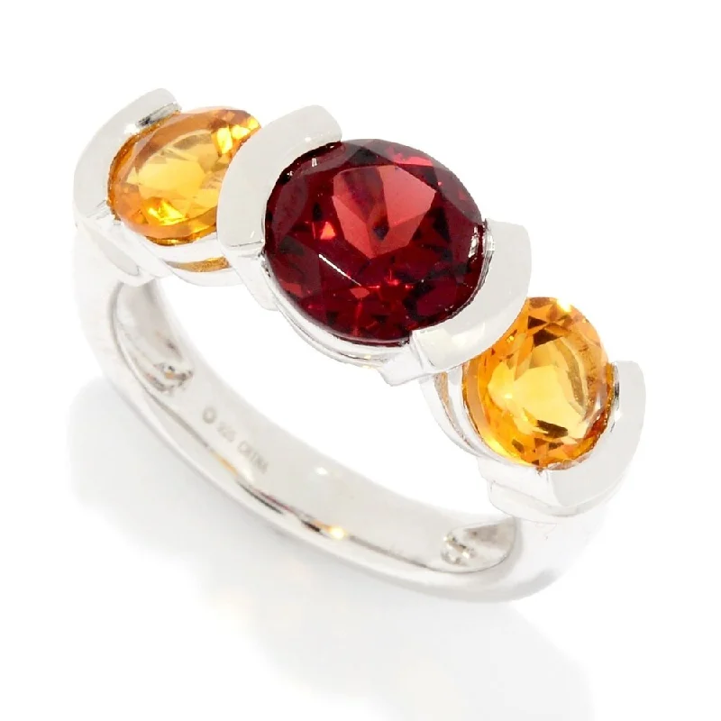 Women’s vintage wedding ring-Sterling Silver 3.50ctw Garnet & Citrine 3-Stone Band Ring