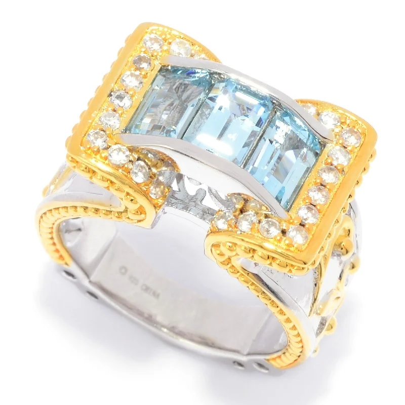 Women’s gemstone eternity ring-Sterling Silver 1.90ctw Aquamarine & White Zircon Ring