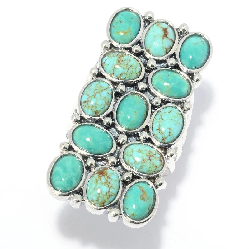 Women’s silver gemstone ring-Sterling Silver Mine #8 & Tyrone Turquoise North-South Ring