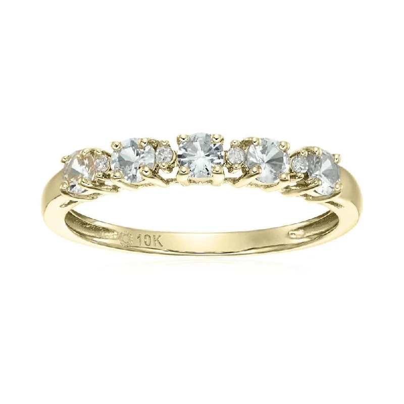 Women’s birthstone ring-10k Yellow Gold White Sapphire & Diamond Stackable Ring, Size 7