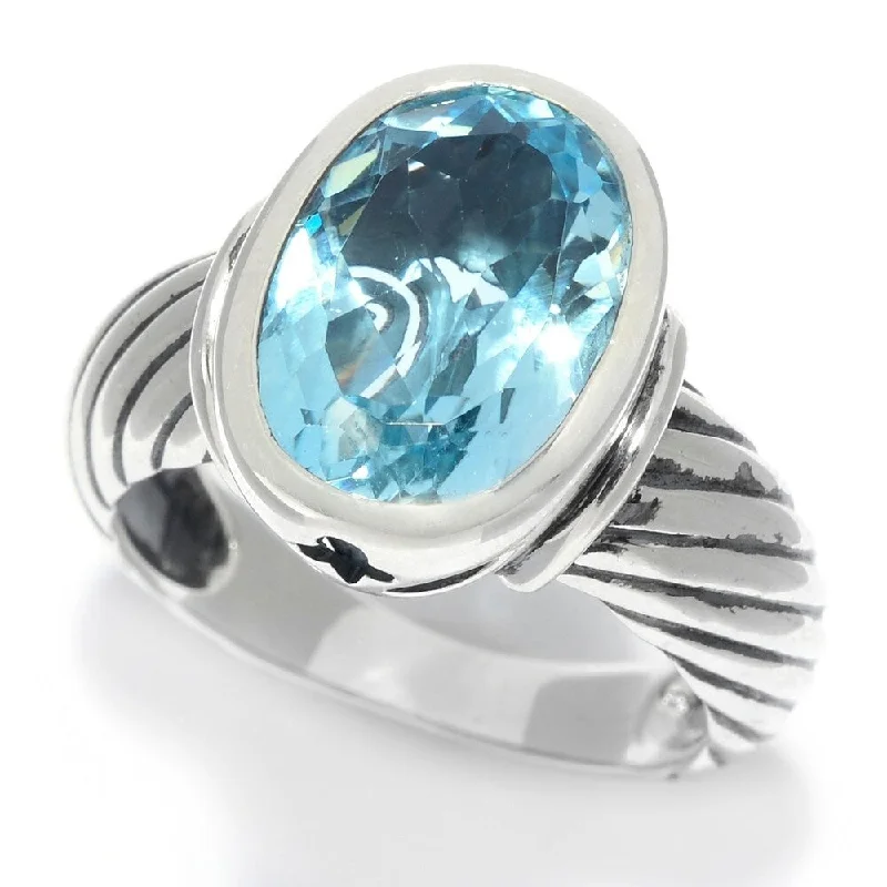 Women’s engagement band-Sterling Silver 5.00ctw Oval Swiss Blue Topaz Rope Textured Ring