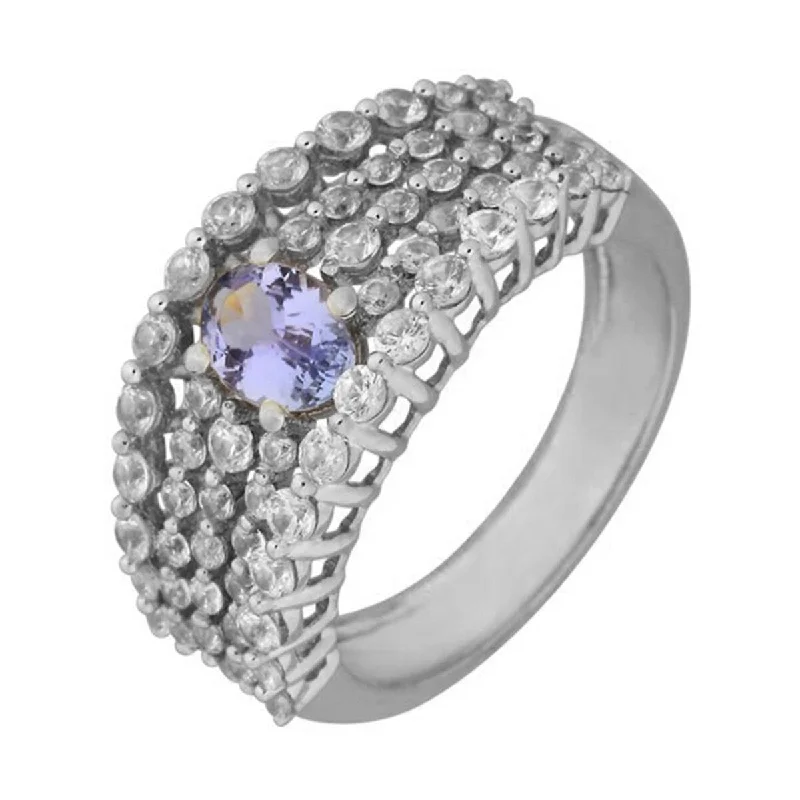 Women’s wedding set ring-925 Sterling Silver Tanzanite and White Natural Zircon Ring