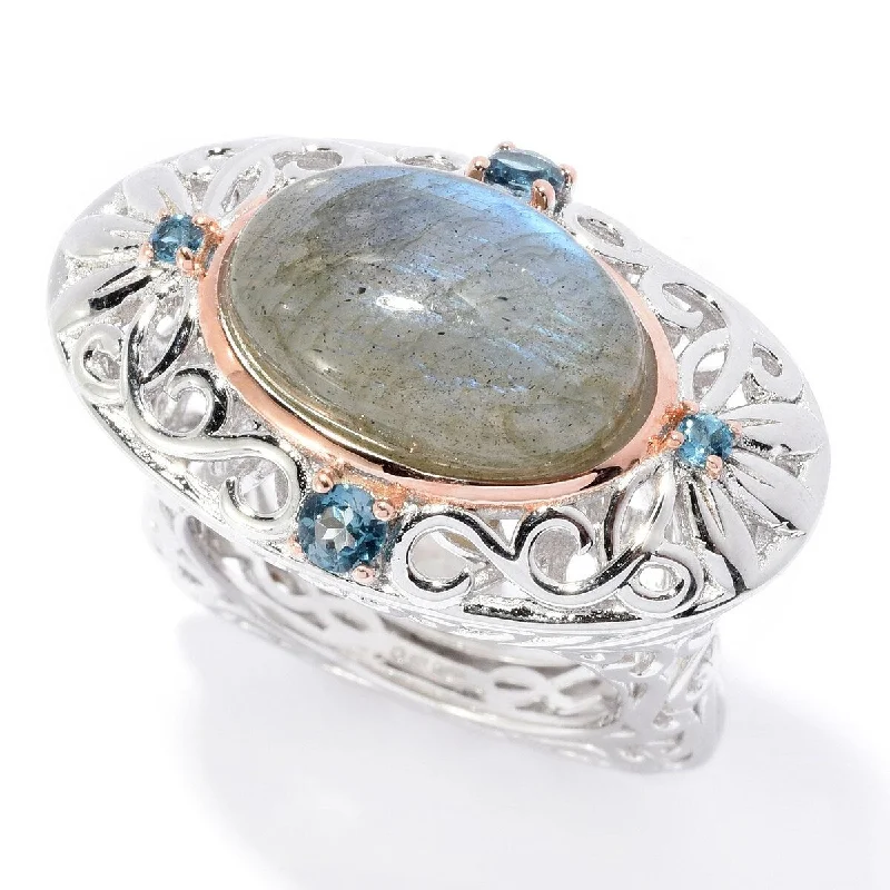 Women’s black diamond ring-Dallas Prince Designs Sterling Silver 15 x 10mm Oval Labradorite & Gem Filigree Ring