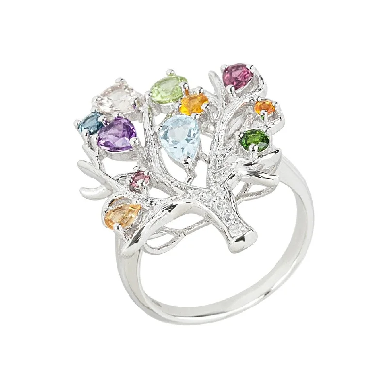 Women’s carved ring-925 Sterling Silver Multi Stone Ring