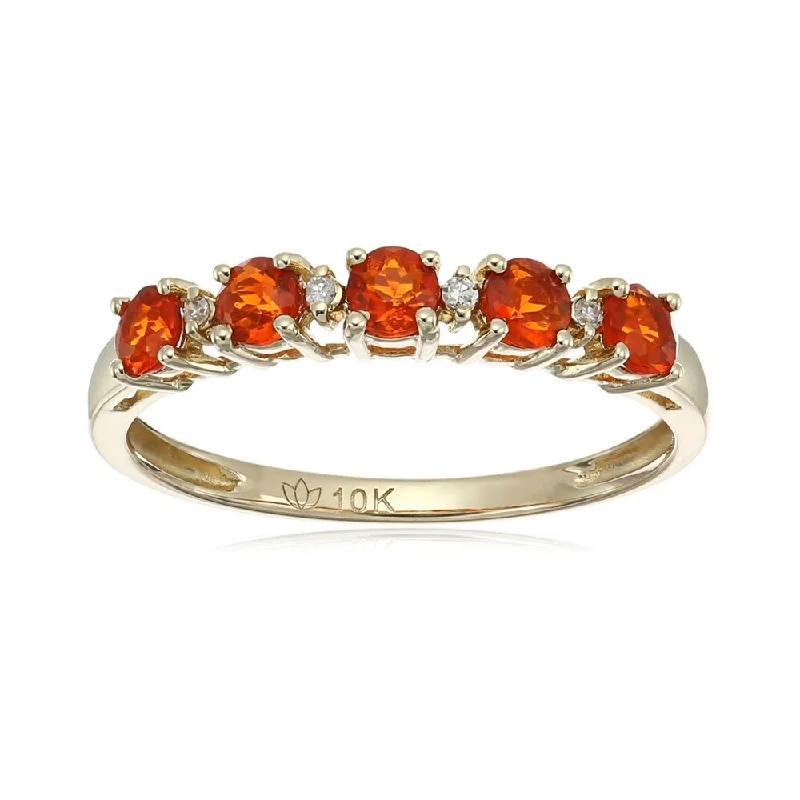 Women’s oval ring-10k Yellow Gold Mexican Fire Opal & Diamond Stackable Ring