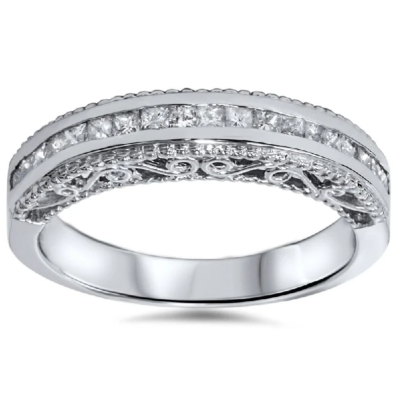 Women’s wedding band with diamonds-1/2ct Princess Cut Vintage Diamond Anniversary Ring