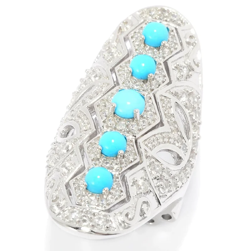 Women’s minimalist ring-Dallas Prince Designs Sleeping Beauty Turquoise & White Zircon Shield Ring