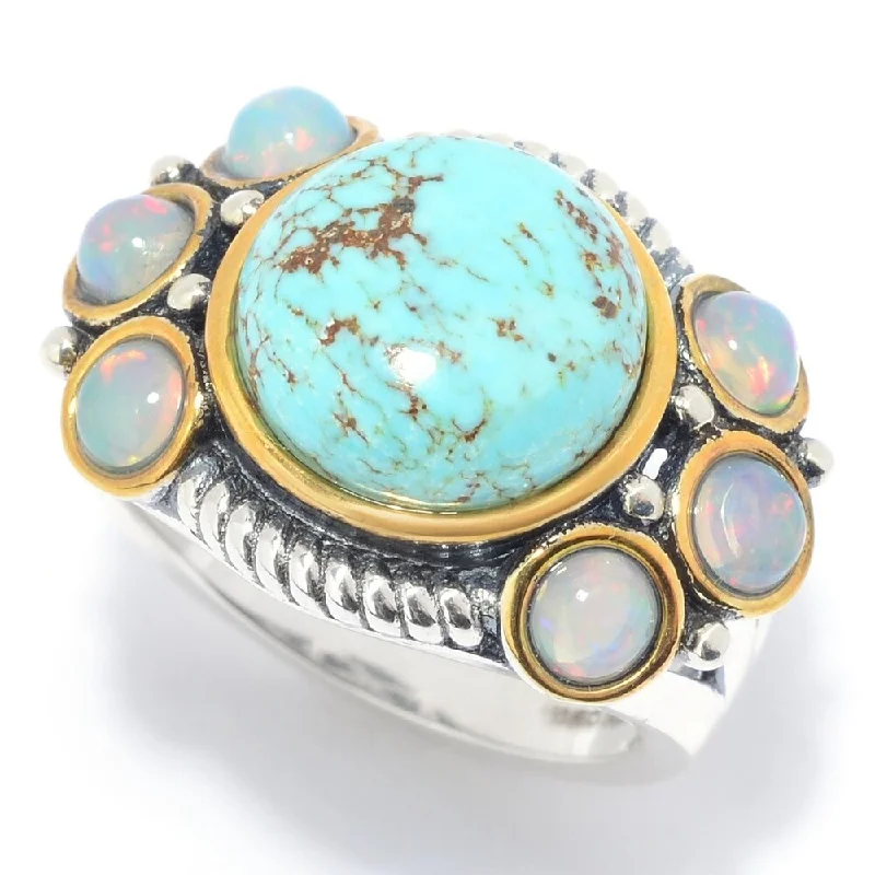 Women’s ruby ring-925 Sterling Silver Ethiopian Opal and Mine#8 Turquoise Ring