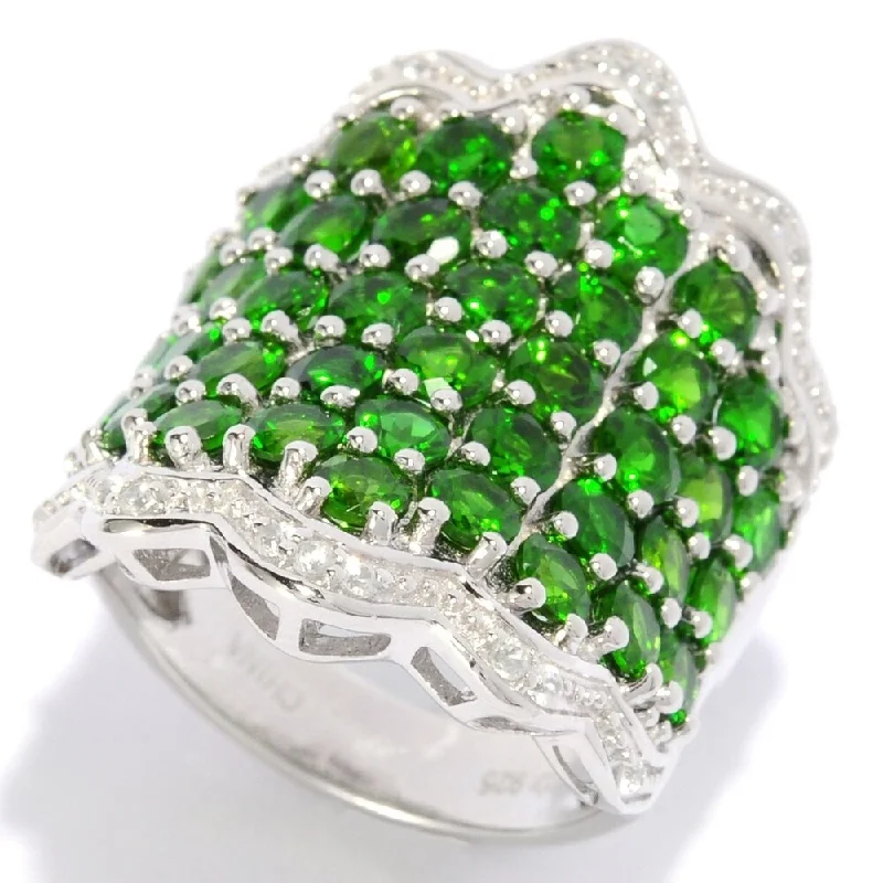 Women’s fine diamond ring-Sterling Silver 6.5Ctw Chrome Diopside & White Zircon Wavy Band Ring