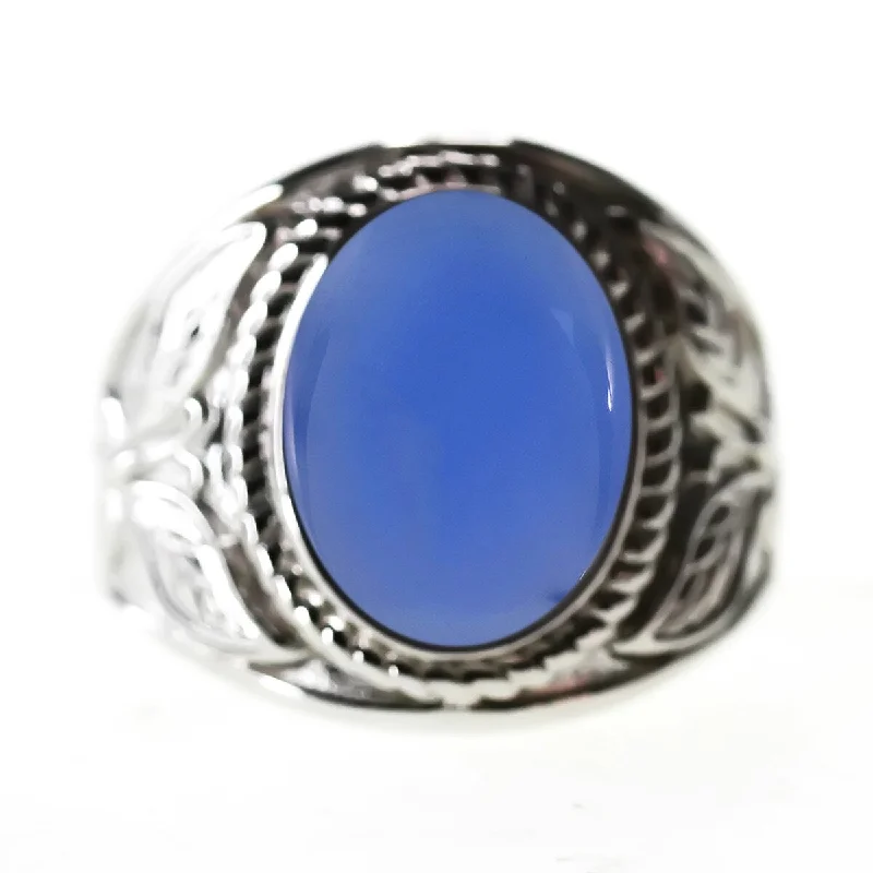 Women’s engagement ring-925 Sterling Silver Blue Chalcedony Gemstone Solitaire Ring