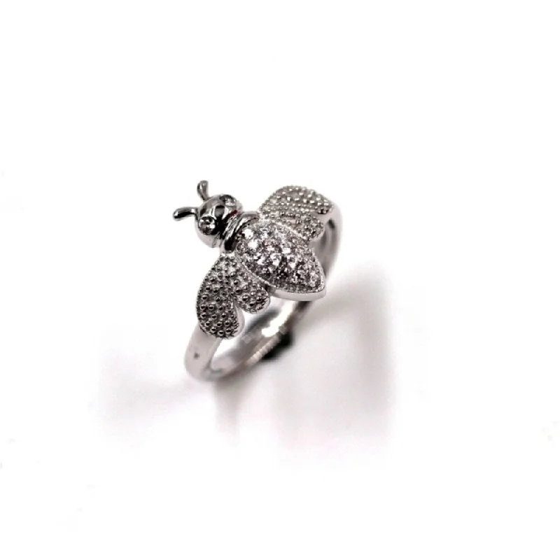 Women’s silver stackable ring-925 Sterling Silver White Natural Zircon Bee Ring