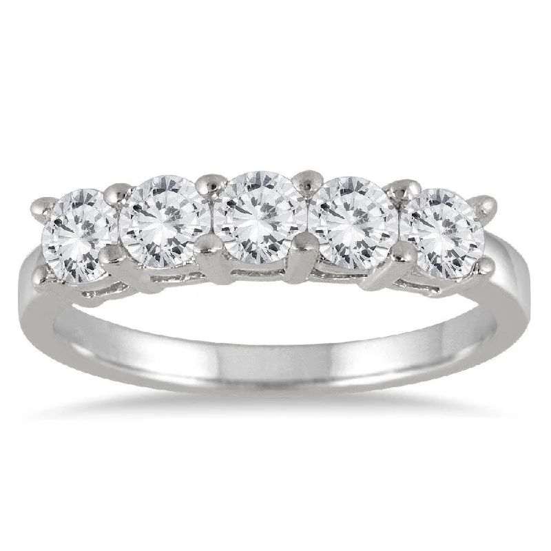 Women’s diamond cluster ring-Marquee Jewels 14k White Gold 1ct TDW Diamond Five Stone Anniversary Ring