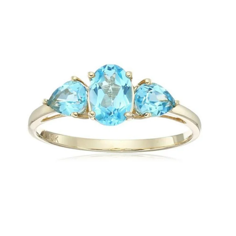 Women’s princess cut ring-10Kt Gold Swiss Blue Topaz 3-Stone Ring