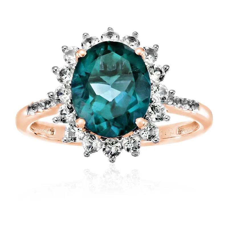 Women’s halo ring-Rose Gold Over Sterling Silver London Blue Topaz Ring