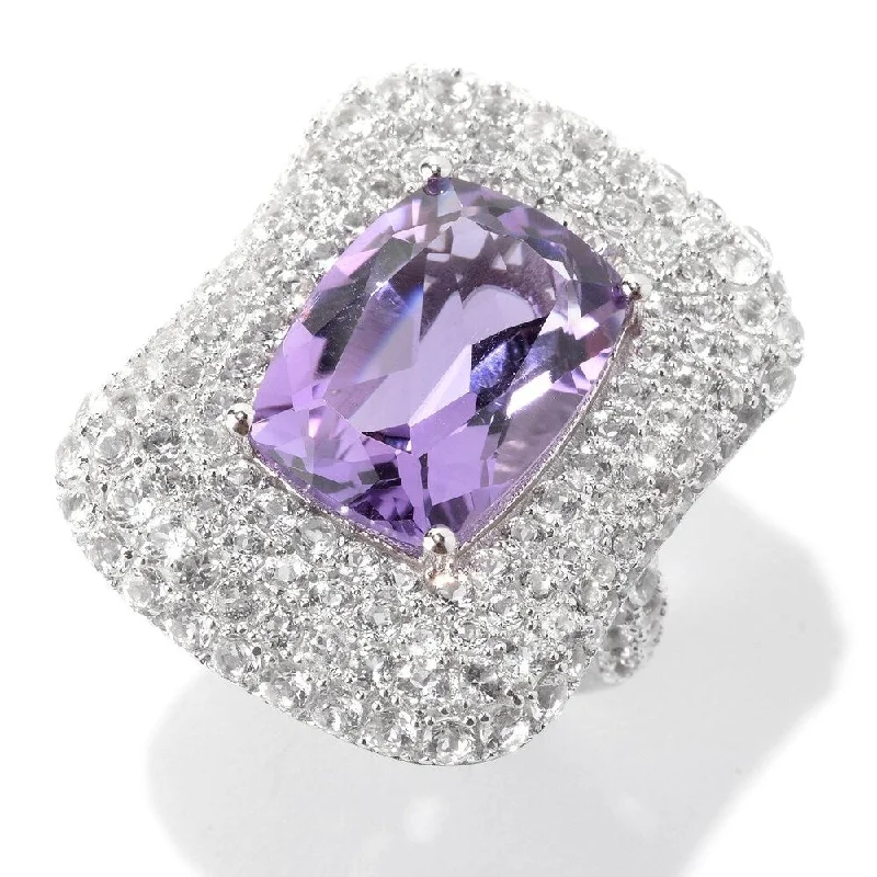 Women’s double band ring-925 Sterling Silver Pink Amethyst and White Topaz Ring