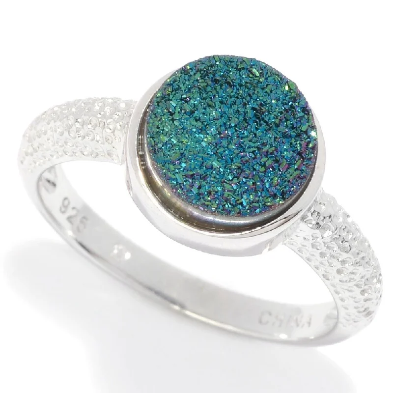 Women’s silver stackable ring-Sterling Silver Round Drusy Textured Ring