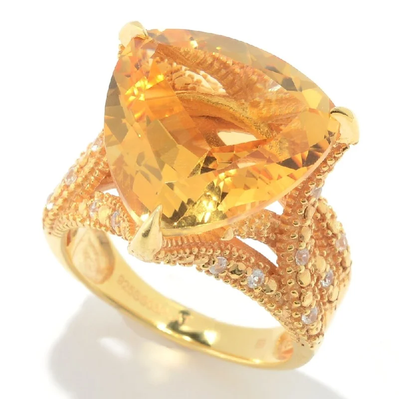 Women’s simple gold ring-18K YG o/Silver Trillion Citrine & White Zircon Cocktail Ring, Size 7 - Yellow