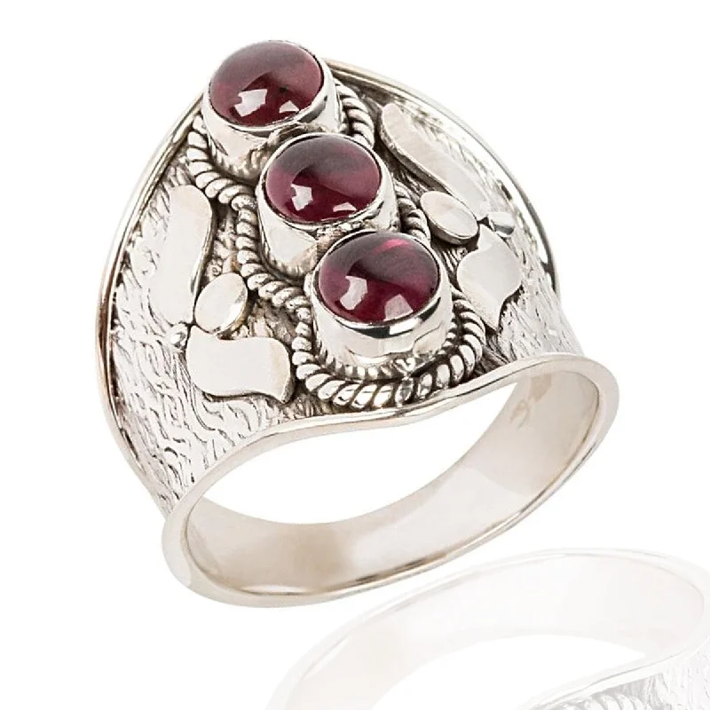 Women’s custom-designed ring-925 Sterling Silver Red Garnet 3-Stone Ring