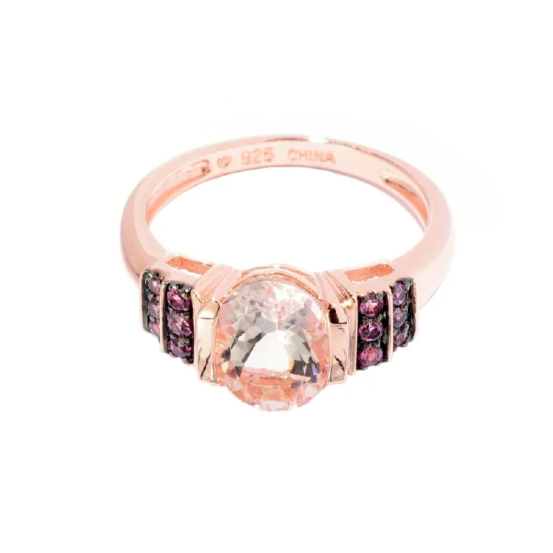 Women’s engagement band-10k Rose Gold Morganite and Rhodolite Ring