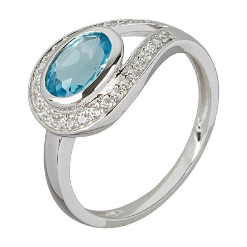 Women’s designer ring-925 Sterling Silver Swiss Blue Topaz and White Natural Zircon Ring