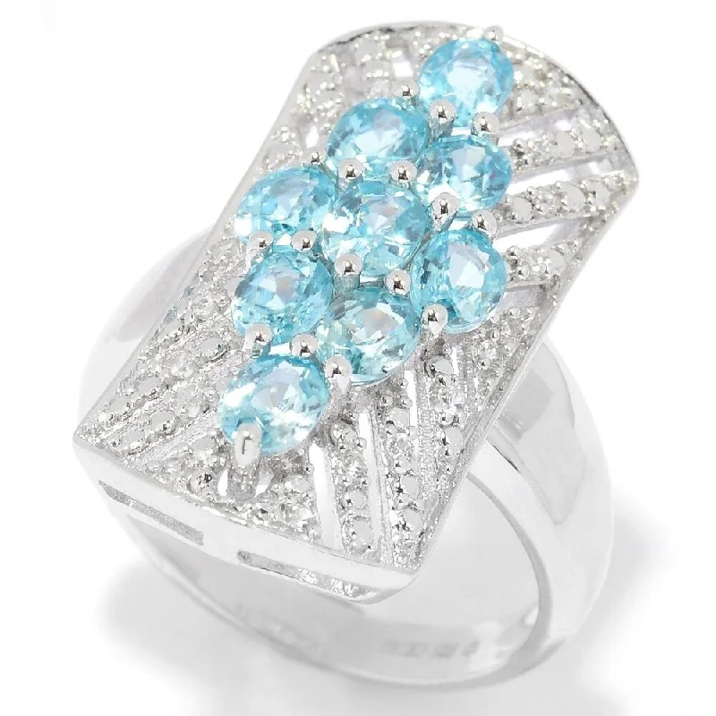 Women’s wedding band with diamonds-925 Sterling Silver Blue Zircon and White Natural Zircon Ring