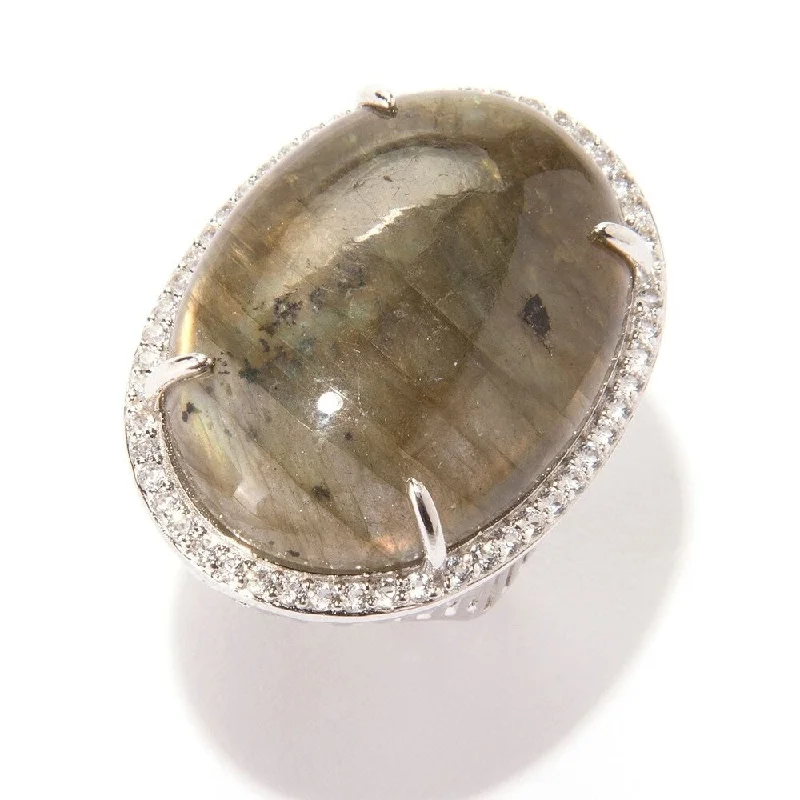 Women’s men’s ring-Pinctore Ster Silver 37.3ctw Labradorite & White Topaz Cocktail Ring, Size 7