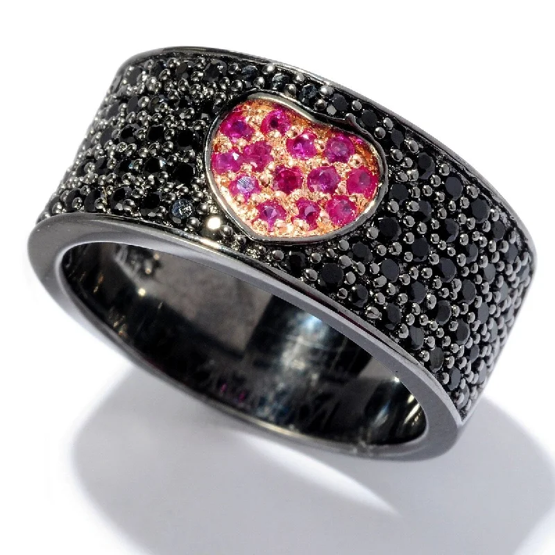 Women’s two-tone ring-Black Rhodium O/ Silver 0.91Ctw Pink Sapphire Band Ring