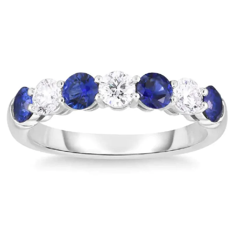 Women’s large diamond ring-1 1/2Ct TW Round Diamond & Created Blue Sapphire Stackable Ring in Gold