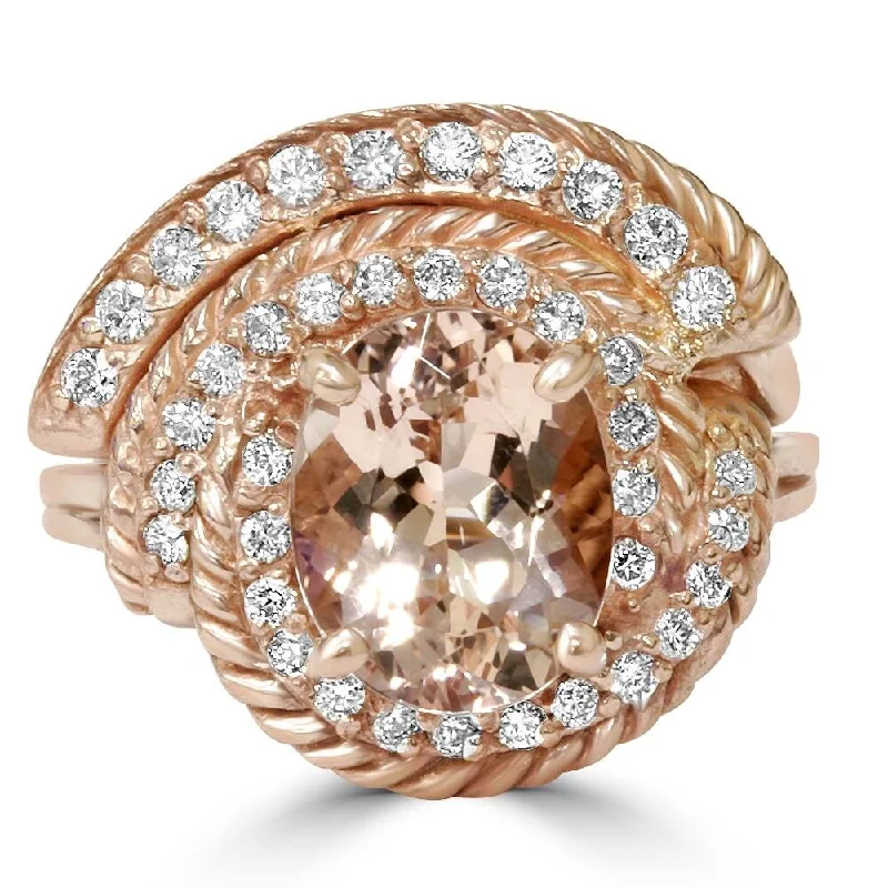 Women’s luxury ring-2 3/8CT Morganite Vintage Diamond Ring Rose Gold