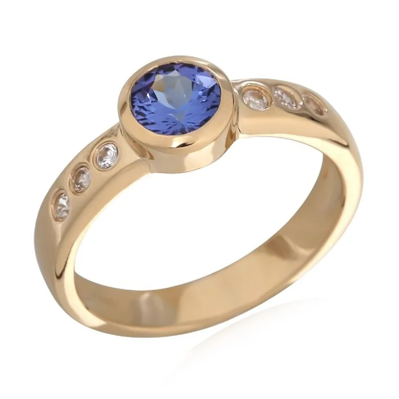 Women’s platinum diamond ring-14Kt Yellow Gold Tanzanite and White Natural Zircon Ring