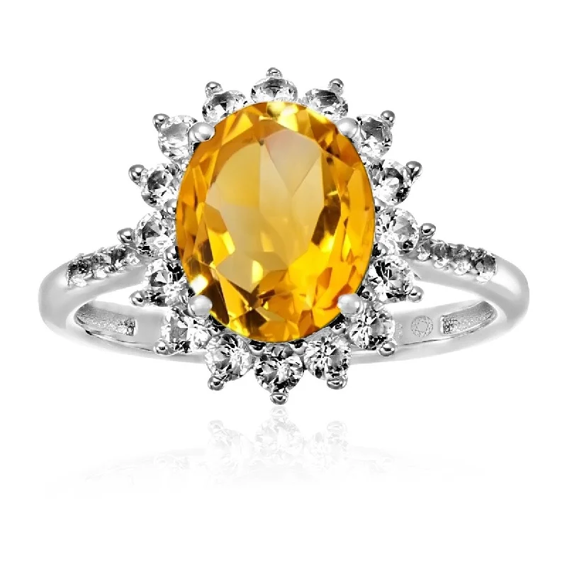 Women’s sparkling ring-925 Sterling Silver Citrine and Created White Sapphire Ring