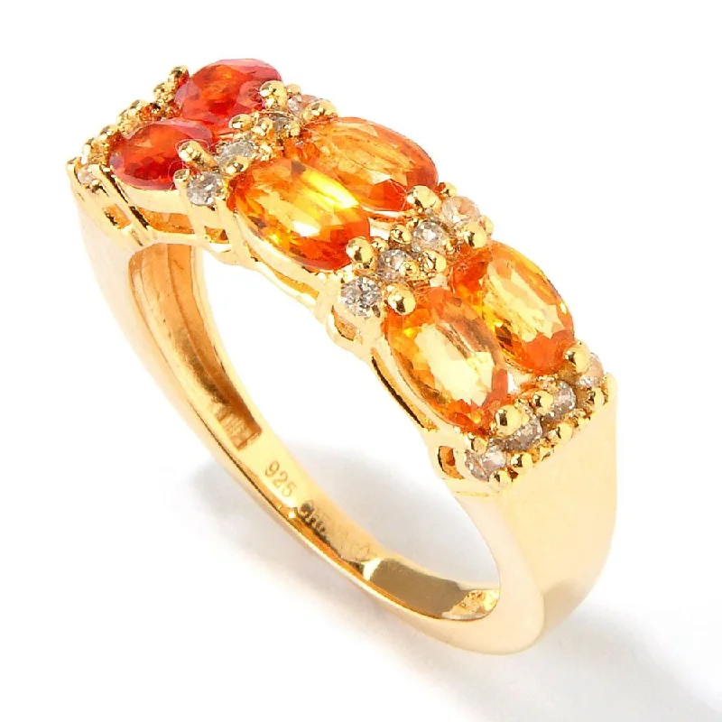 Women’s fine diamond ring-Yellow Gold over Silver 2.06ctw Shaded Orange Sapphire Ring