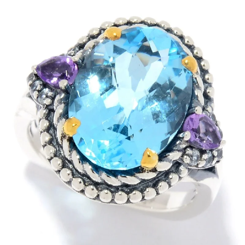 Women’s wedding ring set-925 Sterling Silver Sky Blue Topaz,Brazilian Amethyst,White Natural Zircon Ring