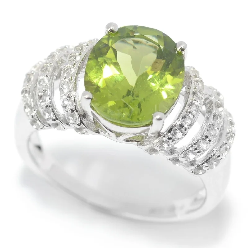 Women’s gold ring-Sterling Silver 3.70ctw Oval Peridot & White Topaz Ring