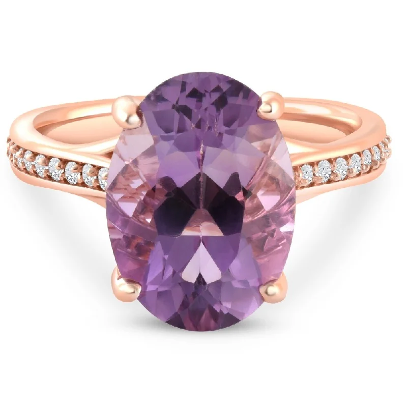 Women’s floral ring-4 1/5Ct TW Amethyst & Diamond Ring in White, Yellow, or Rose Gold