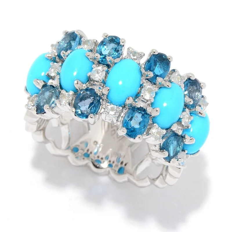 Women’s wedding set-925 Sterling Silver Sleeping Beauty Turquoise and London Blue Topaz Gemstone Band Ring