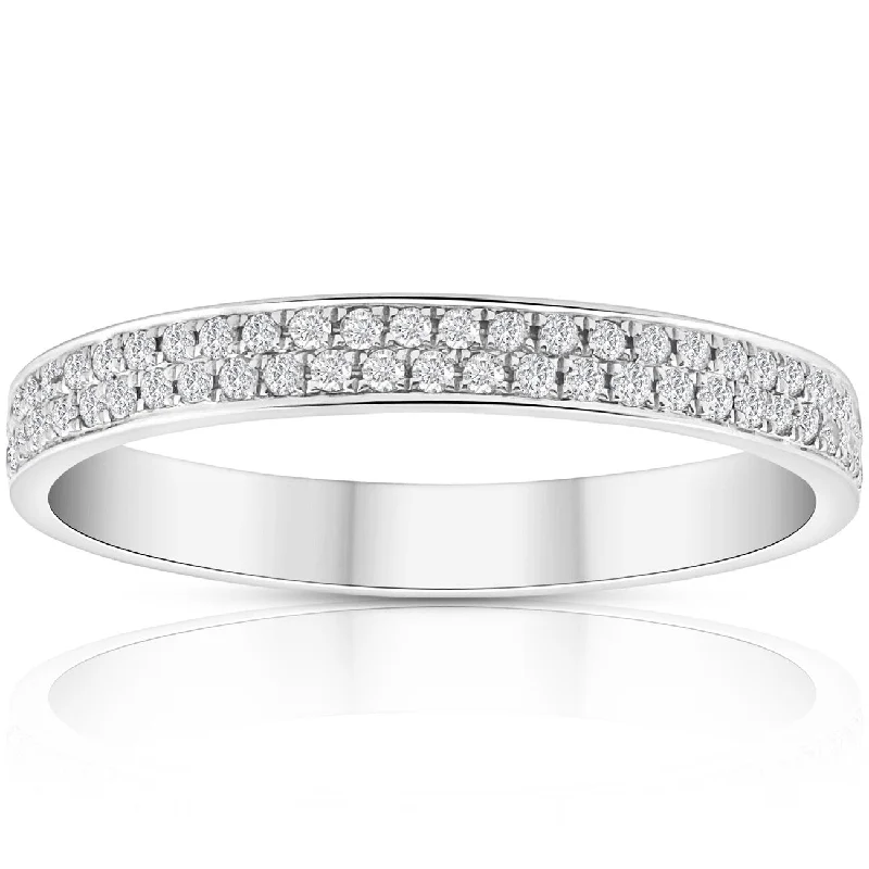 Women’s trendy ring-Change to Size 6.5. 1/2Ct Pave Double Row Eternity Ring White Gold