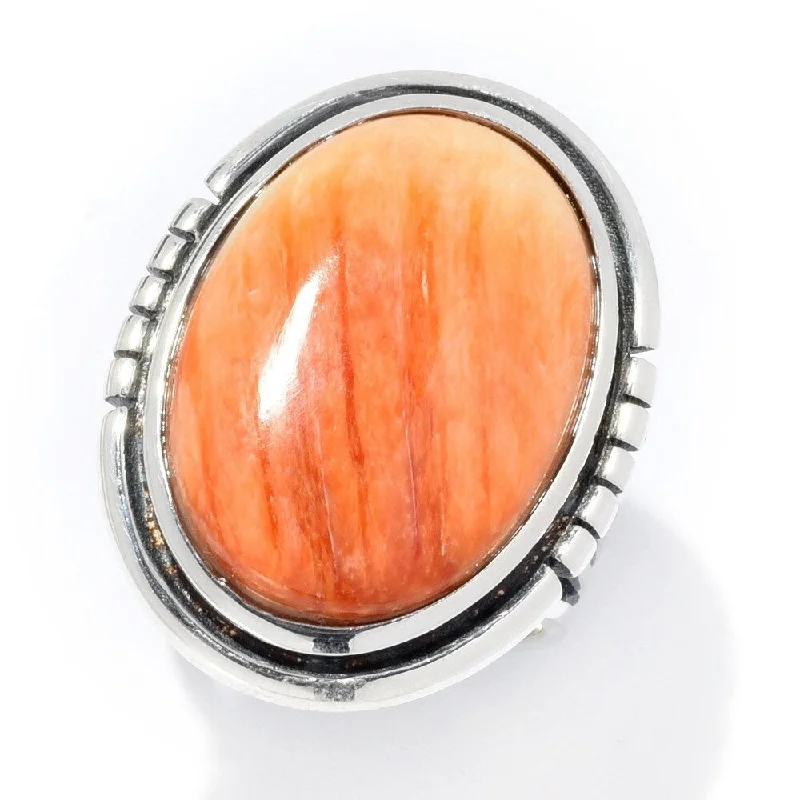 Women’s wedding band with diamonds-Sterling Silver Orange Spiny Oyster Ring