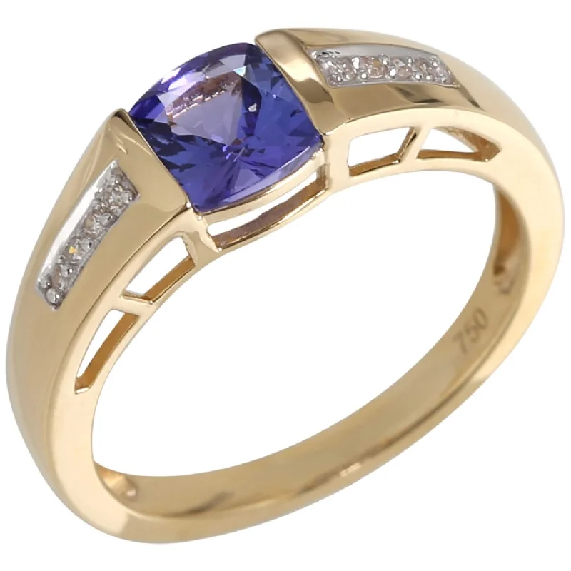 Women’s statement ring-18Kt Yellow Gold Tanzanite and Diamond Ring